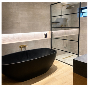 Commercial bathroom renovation in a Durban office building with durable porcelain floor tiles and quality vanity units