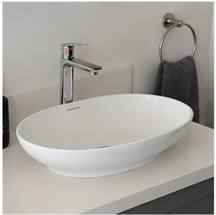 Signature Bathrooms vessel basin and mixer where tap-hole position must be coordinated