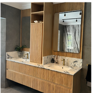 Bathroom vanity cabinetry with integrated lighting potential