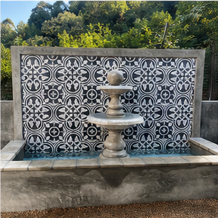 Patterned tile detail used in an outdoor water-feature setting