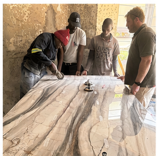 Premium bathroom material being prepared for specification and installation